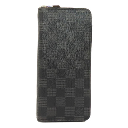 LOUIS VUITTON Long Wallet Purse Damier canvas black Zippy wallet Vertical Women Used Authentic