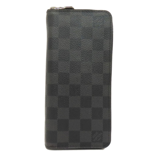 LOUIS VUITTON Long Wallet Purse Damier canvas black Zippy wallet Vertical Women Used Authentic