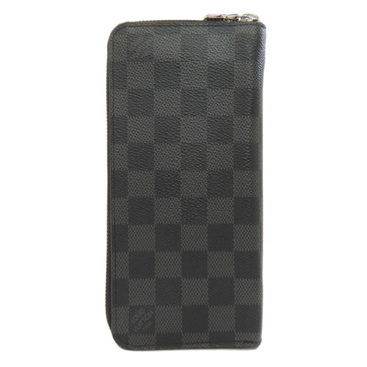 LOUIS VUITTON Long Wallet Purse Damier canvas black Zippy wallet Vertical Women Used Authentic