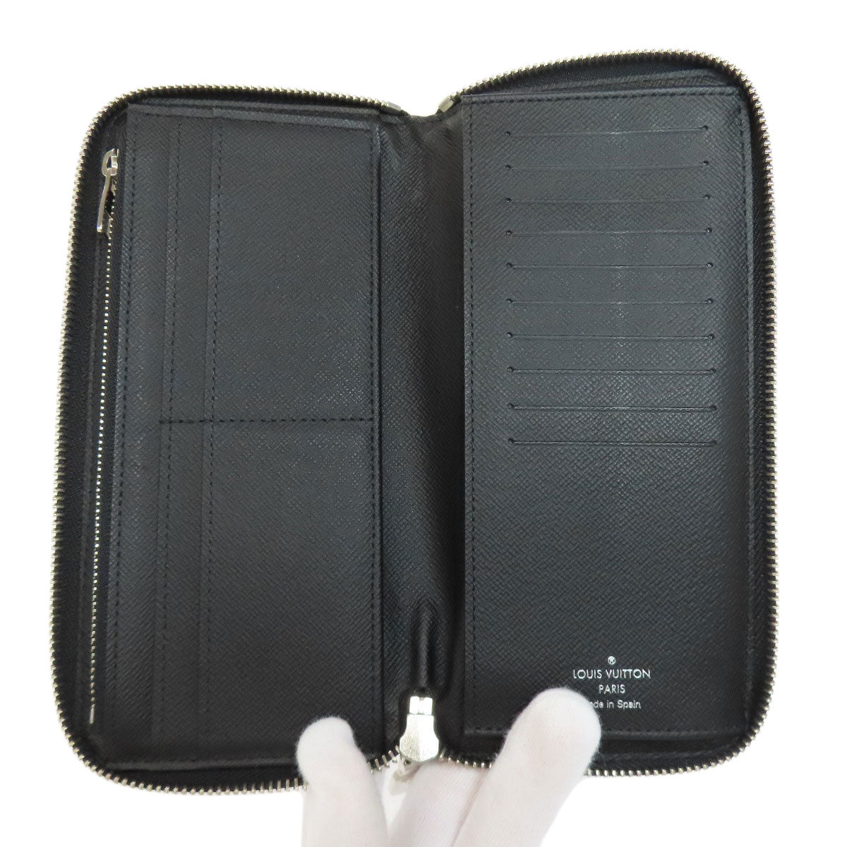 LOUIS VUITTON Long Wallet Purse Damier canvas black Zippy wallet Vertical Women Used Authentic