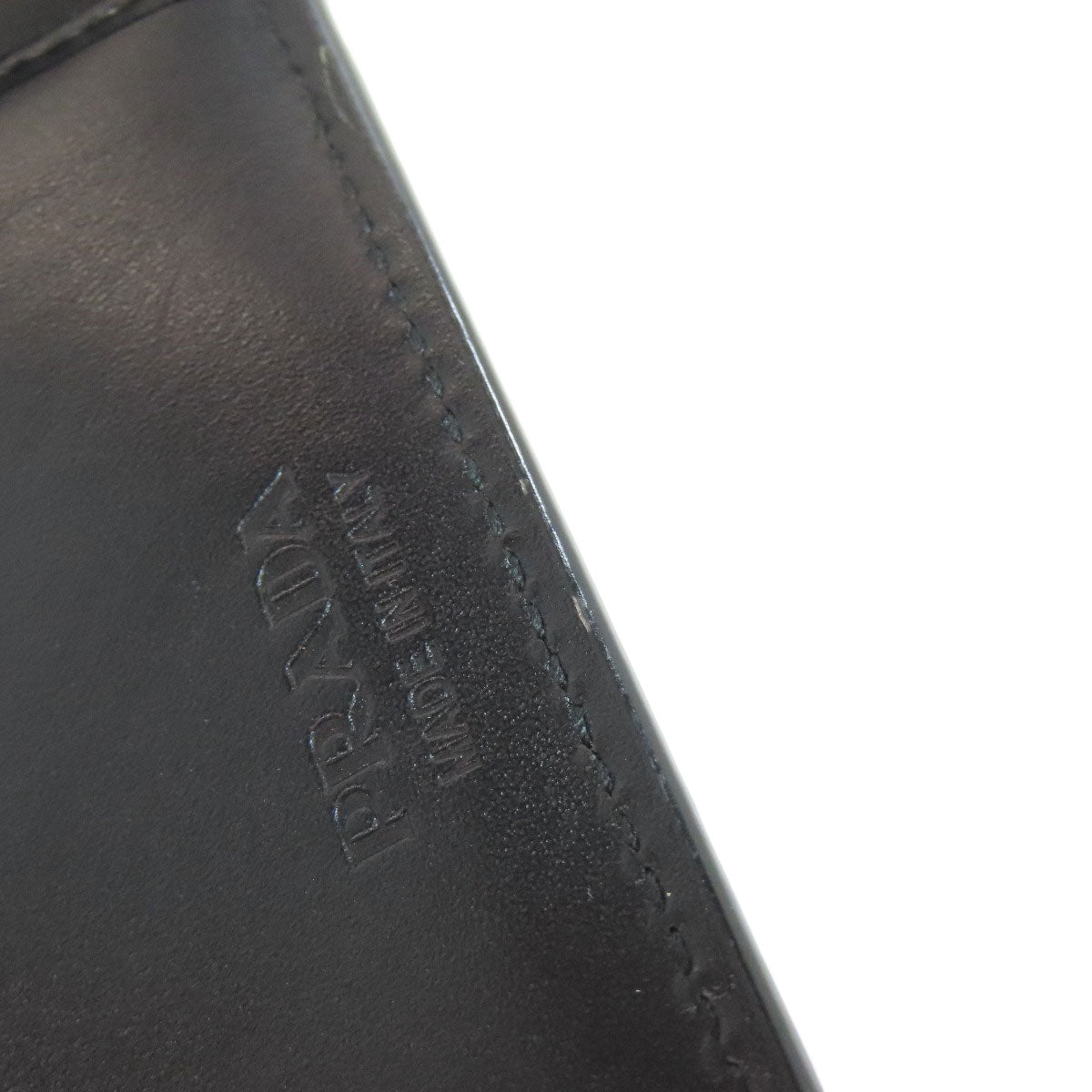 PRADA Bifold Wallet leather black logo mens Used Authentic