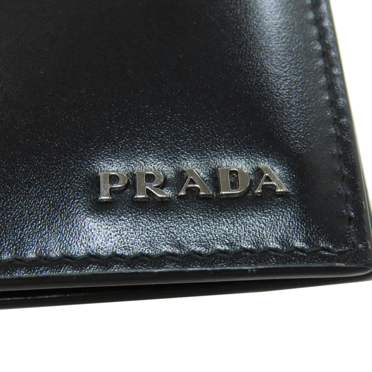 PRADA Bifold Wallet leather black logo mens Used Authentic