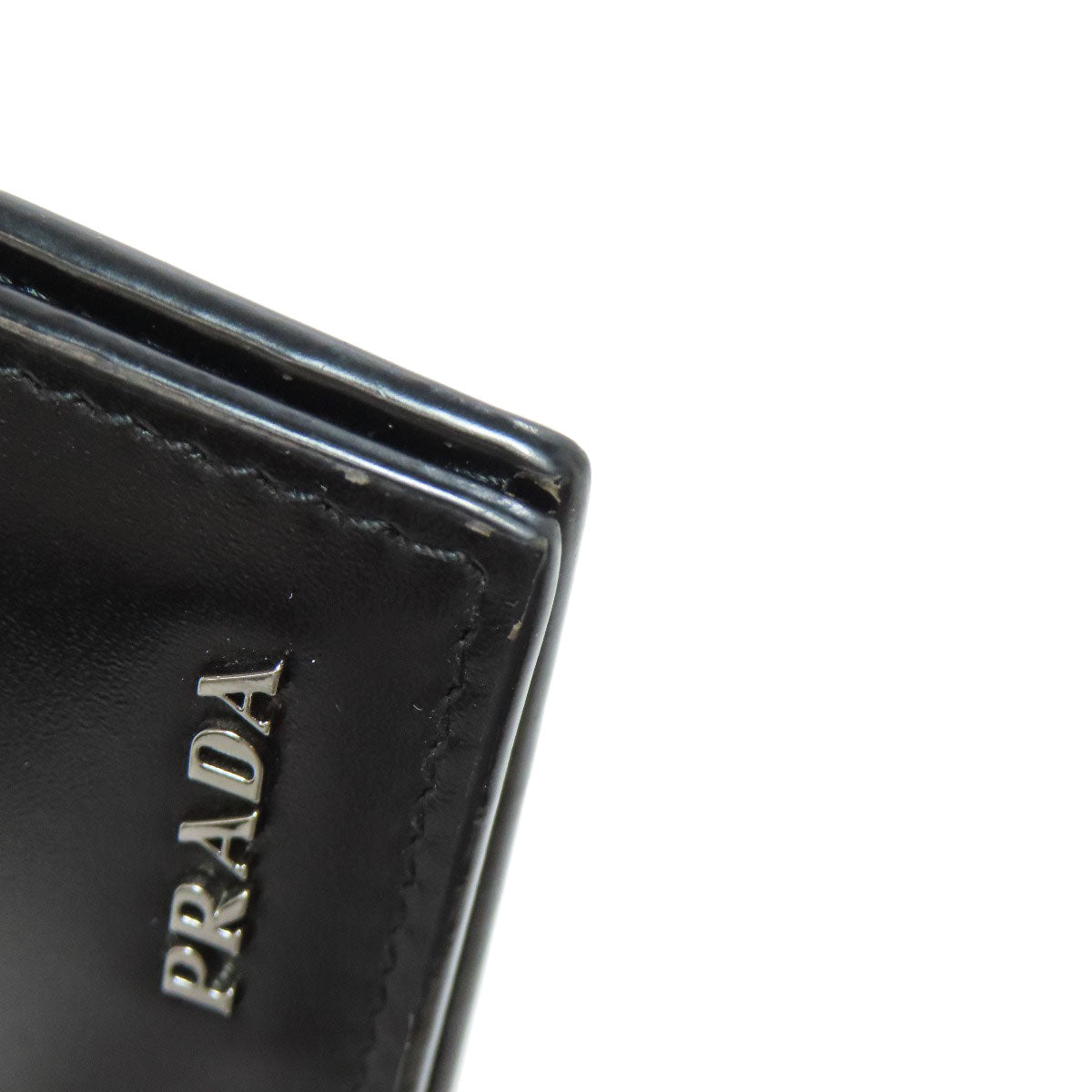 PRADA Bifold Wallet leather black logo mens Used Authentic