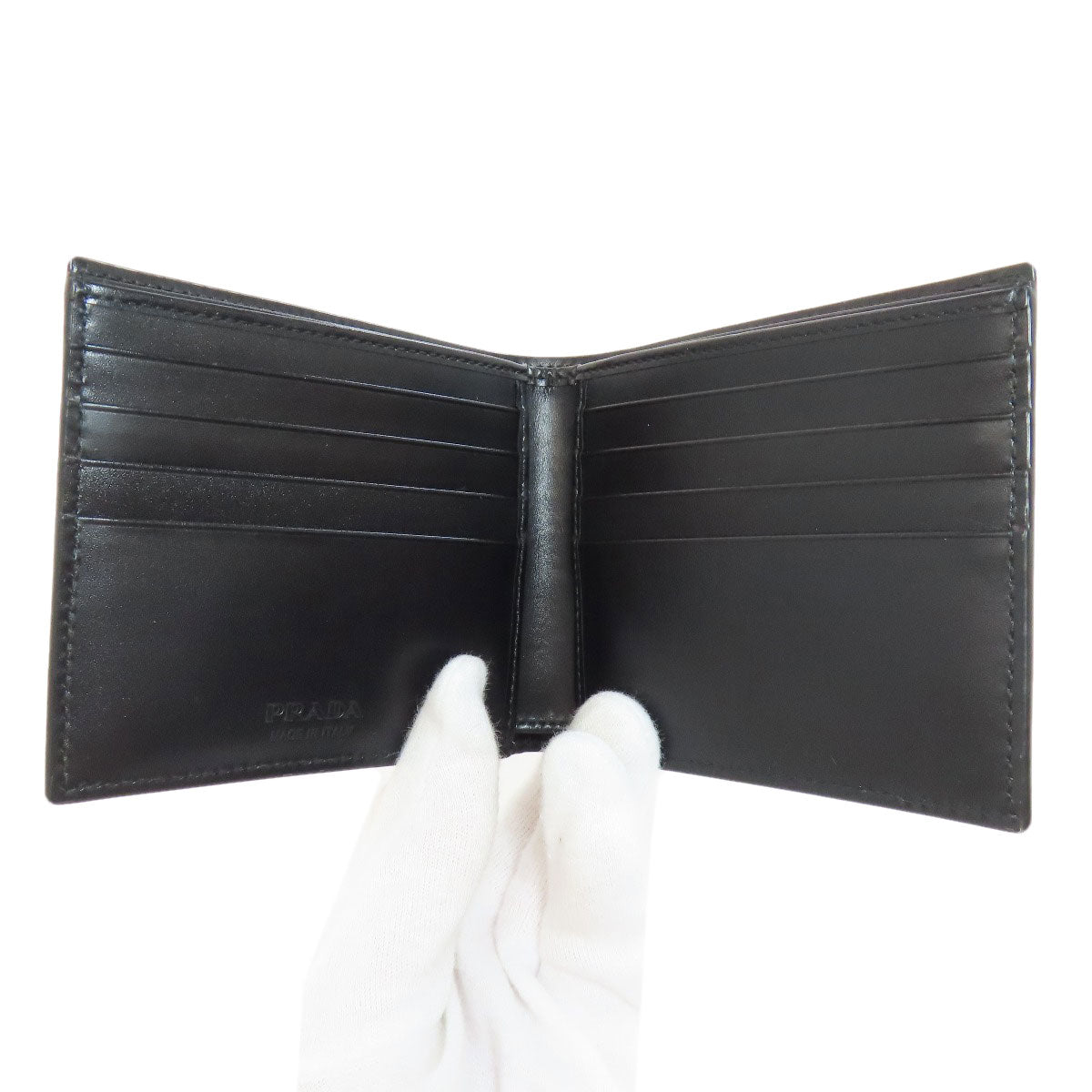 PRADA Bifold Wallet leather black logo mens Used Authentic