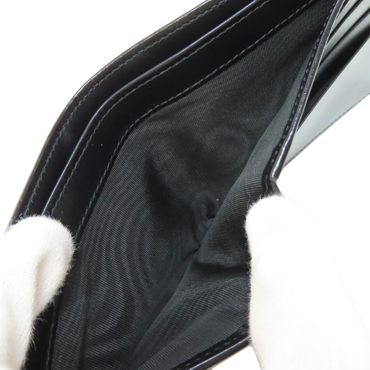 PRADA Bifold Wallet leather black logo mens Used Authentic