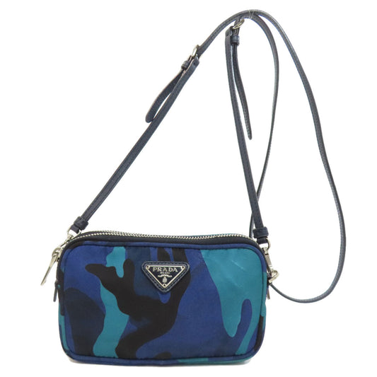 PRADA Shoulder Bag Nylon blue Camouflage Pattern Mini Shoulder Women Used Authentic