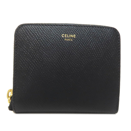CELINE Bifold Wallet leather black logo Women Used Authentic