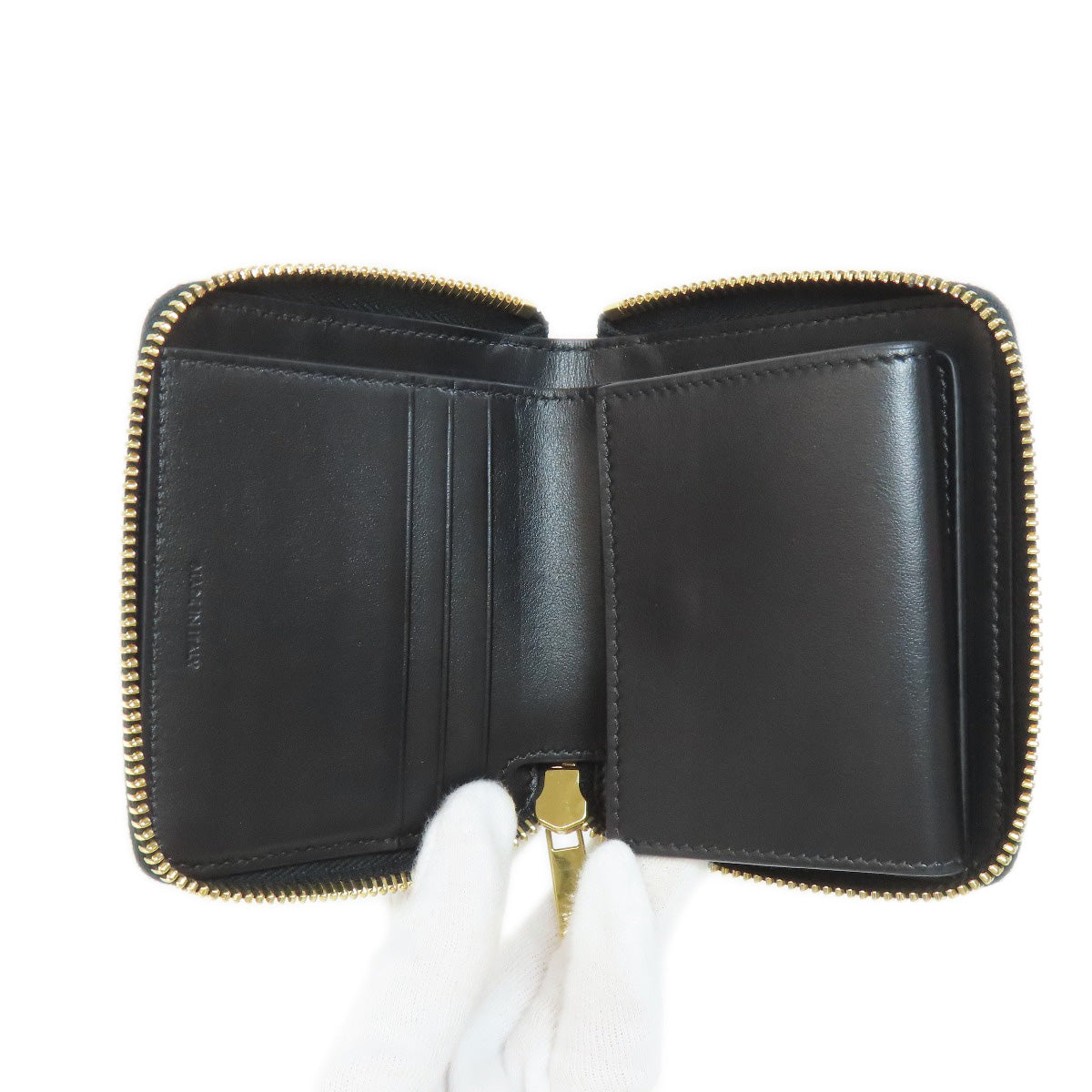 CELINE Bifold Wallet leather black logo Women Used Authentic
