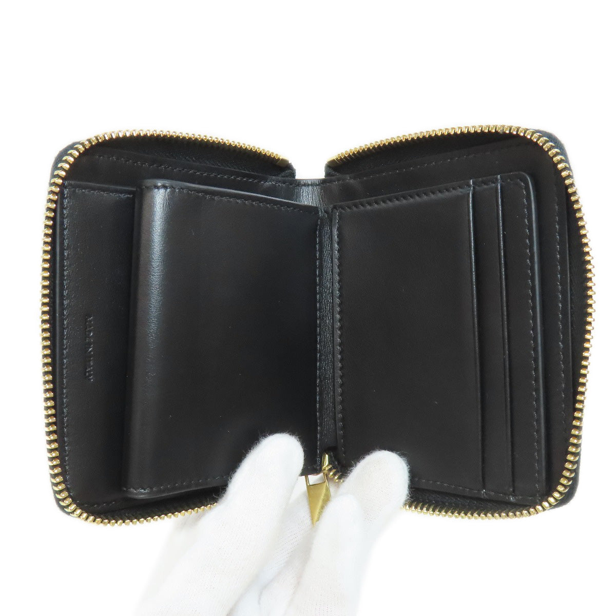 CELINE Bifold Wallet leather black logo Women Used Authentic
