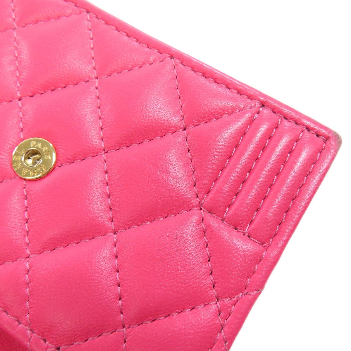 CHANEL Bifold Wallet Calfskin pink Tri-fold Boy Chanel Women Used Authentic