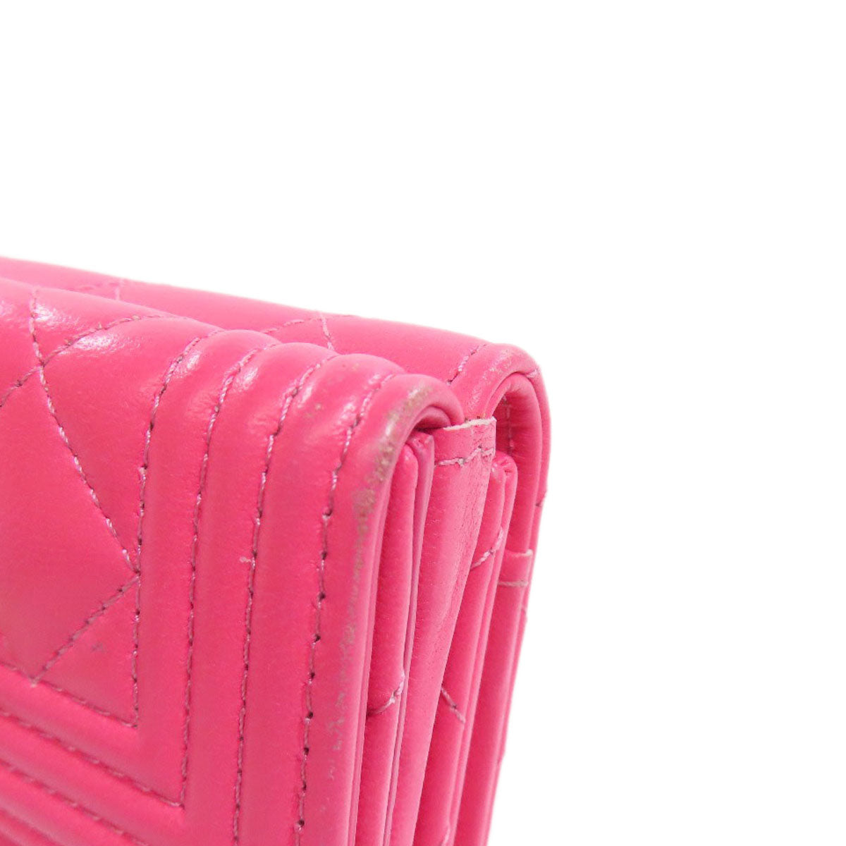 CHANEL Bifold Wallet Calfskin pink Tri-fold Boy Chanel Women Used Authentic