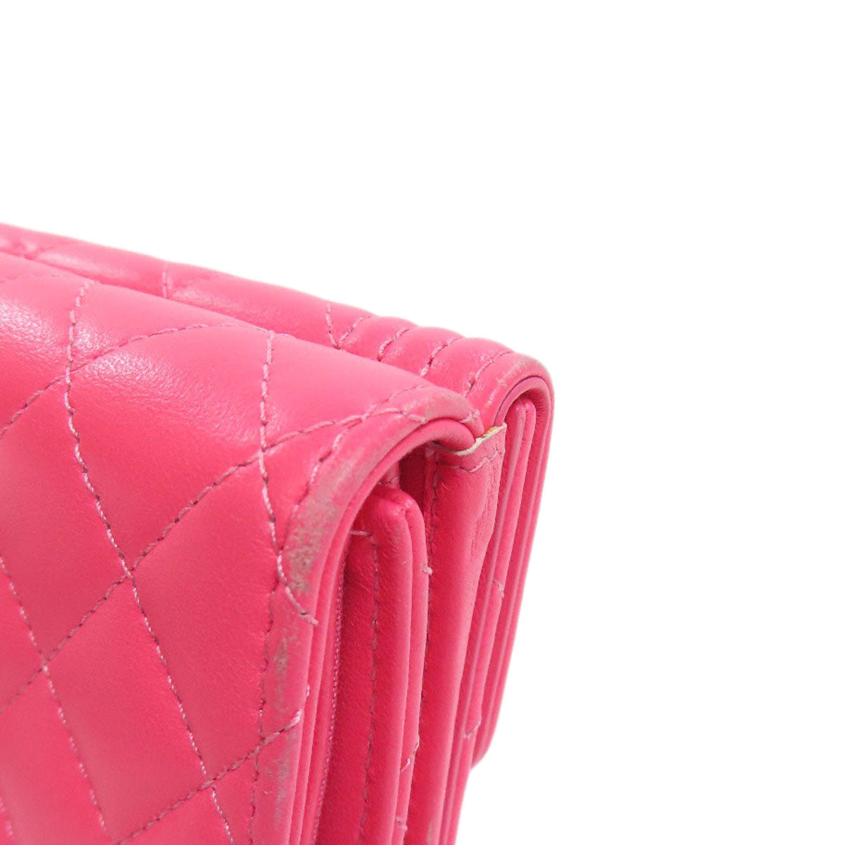 CHANEL Bifold Wallet Calfskin pink Tri-fold Boy Chanel Women Used Authentic