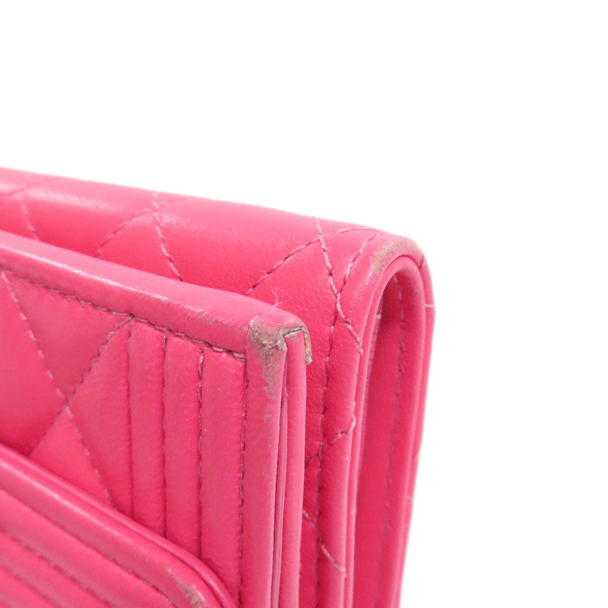 CHANEL Bifold Wallet Calfskin pink Tri-fold Boy Chanel Women Used Authentic