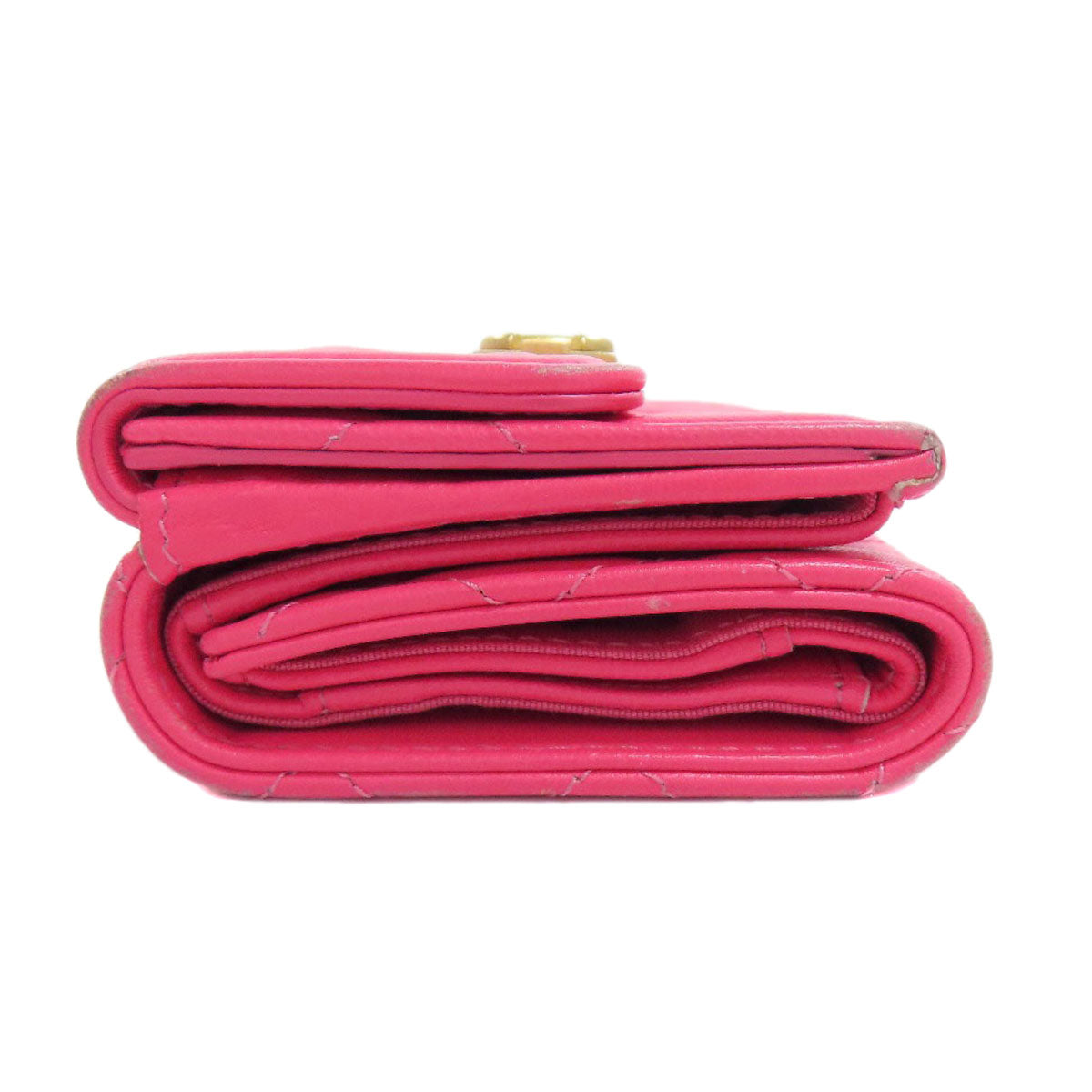 CHANEL Bifold Wallet Calfskin pink Tri-fold Boy Chanel Women Used Authentic