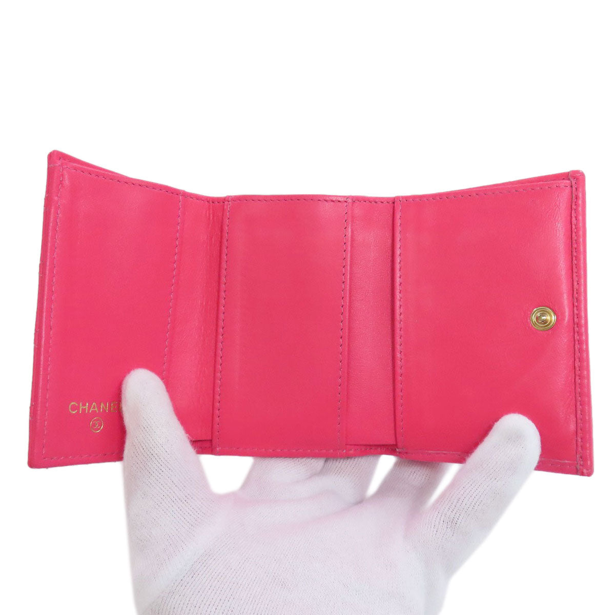 CHANEL Bifold Wallet Calfskin pink Tri-fold Boy Chanel Women Used Authentic