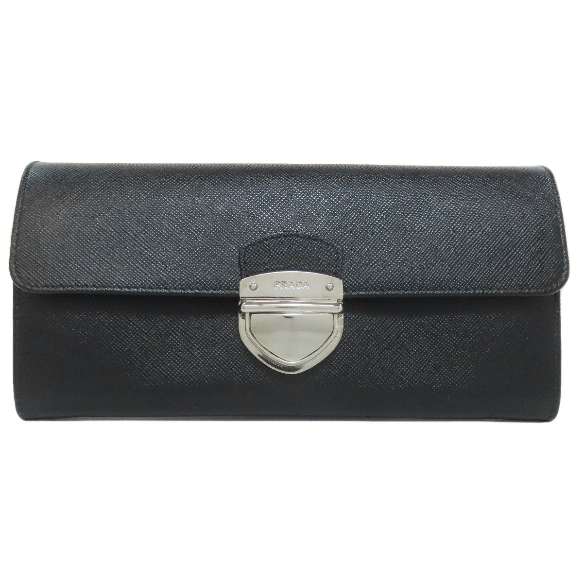 PRADA Long Wallet Purse 1M1037 Safiano black logo Women Used Authentic