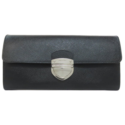 PRADA Long Wallet Purse 1M1037 Safiano black logo Women Used Authentic