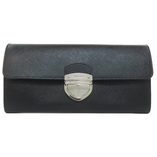 PRADA Long Wallet Purse 1M1037 Safiano black logo Women Used Authentic