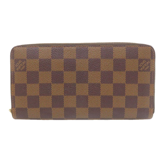 LOUIS VUITTON Long Wallet Purse N60015 Damier canvas Brown Zippy wallet old Women Used Authentic