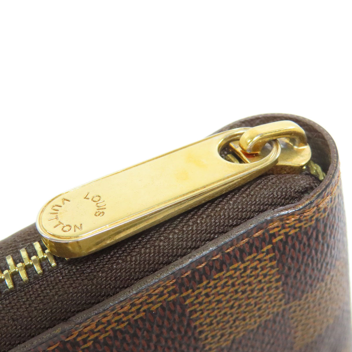 LOUIS VUITTON Long Wallet Purse N60015 Damier canvas Brown Zippy wallet old Women Used Authentic