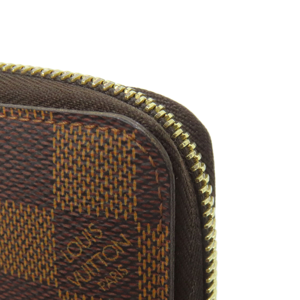 LOUIS VUITTON Long Wallet Purse N60015 Damier canvas Brown Zippy wallet old Women Used Authentic