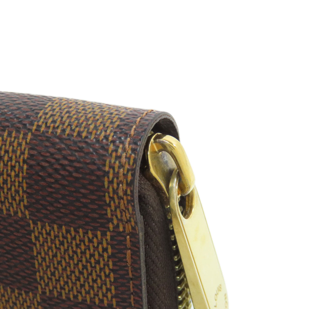 LOUIS VUITTON Long Wallet Purse N60015 Damier canvas Brown Zippy wallet old Women Used Authentic