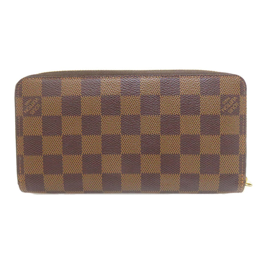 LOUIS VUITTON Long Wallet Purse N60015 Damier canvas Brown Zippy wallet old Women Used Authentic