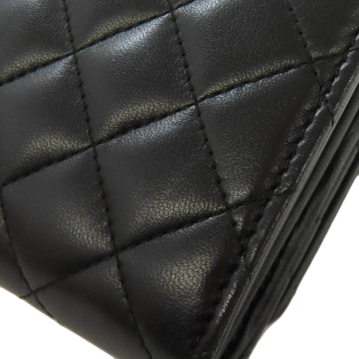 CHANEL Long Wallet Purse lambskin black Matelasse SilverMetal Women Used Authentic
