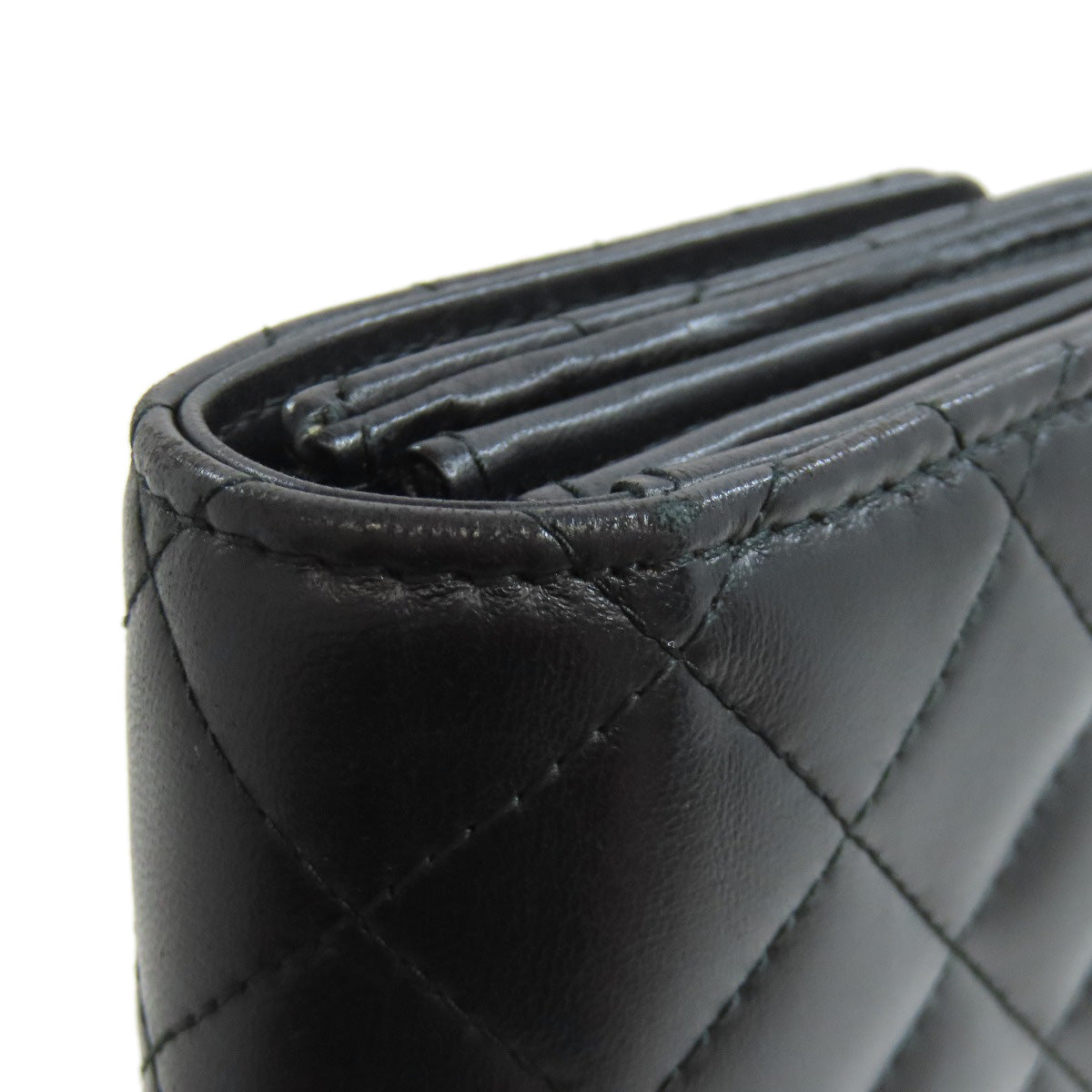 CHANEL Long Wallet Purse lambskin black Matelasse SilverMetal Women Used Authentic