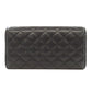 CHANEL Long Wallet Purse lambskin black Matelasse SilverMetal Women Used Authentic