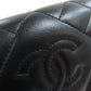 CHANEL Long Wallet Purse lambskin black Matelasse SilverMetal Women Used Authentic