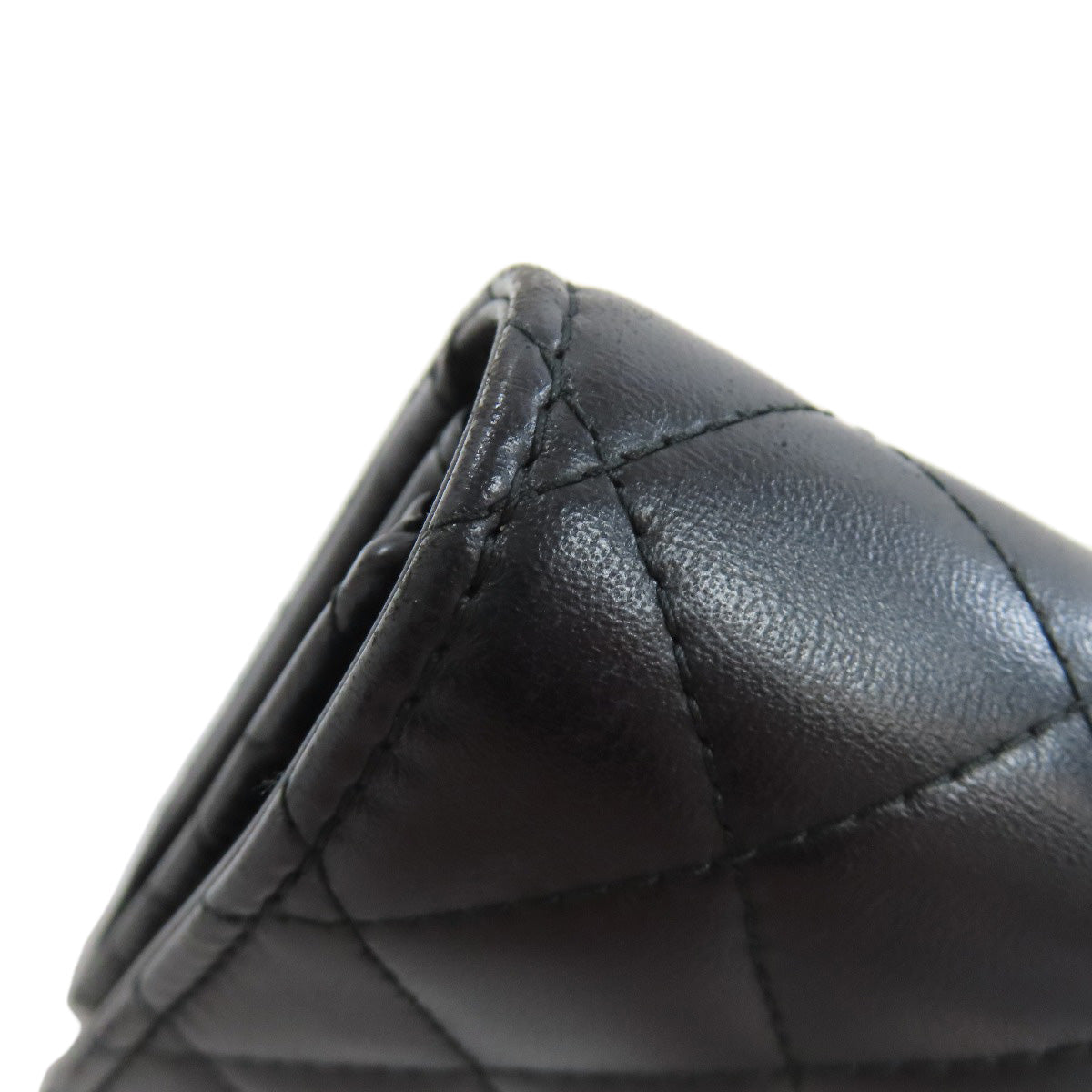 CHANEL Long Wallet Purse lambskin black Matelasse SilverMetal Women Used Authentic