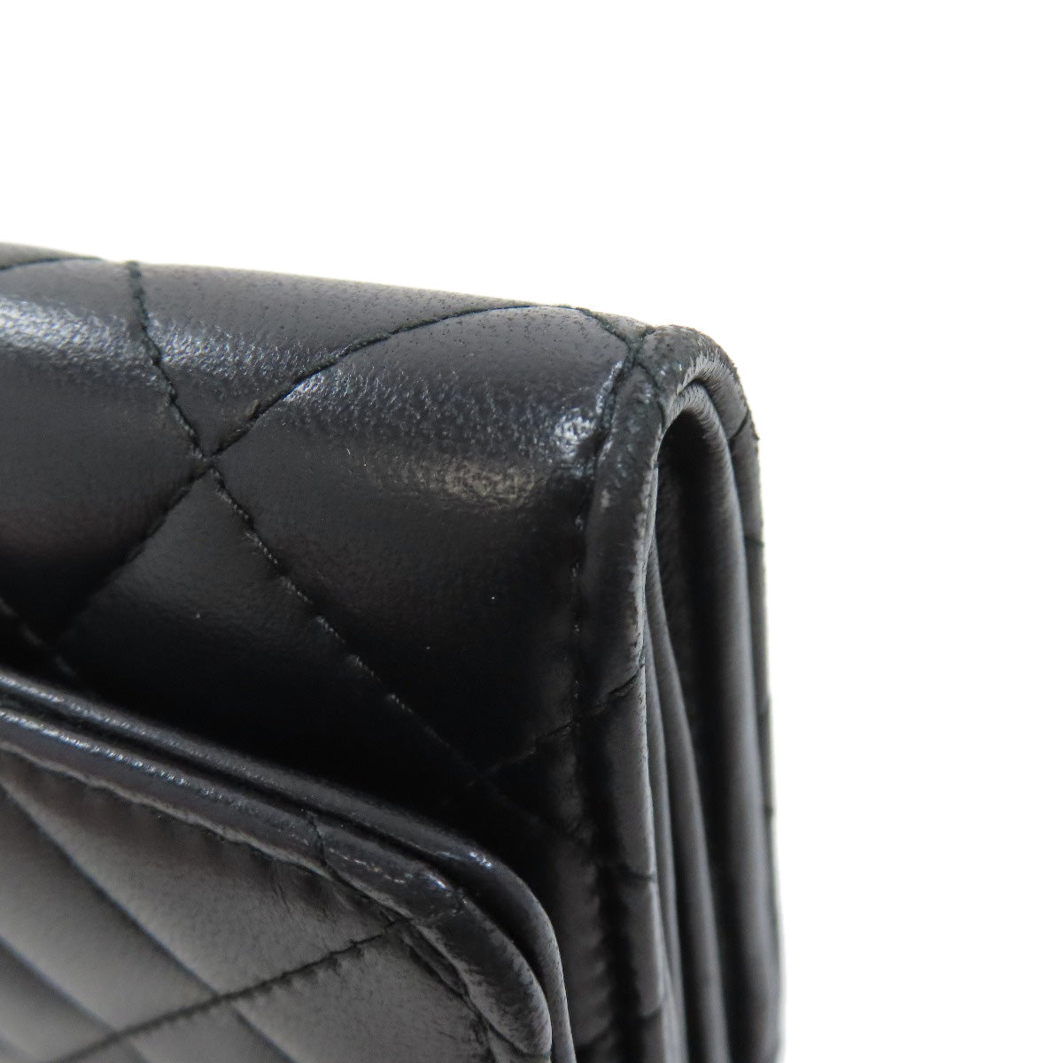 CHANEL Long Wallet Purse lambskin black Matelasse SilverMetal Women Used Authentic