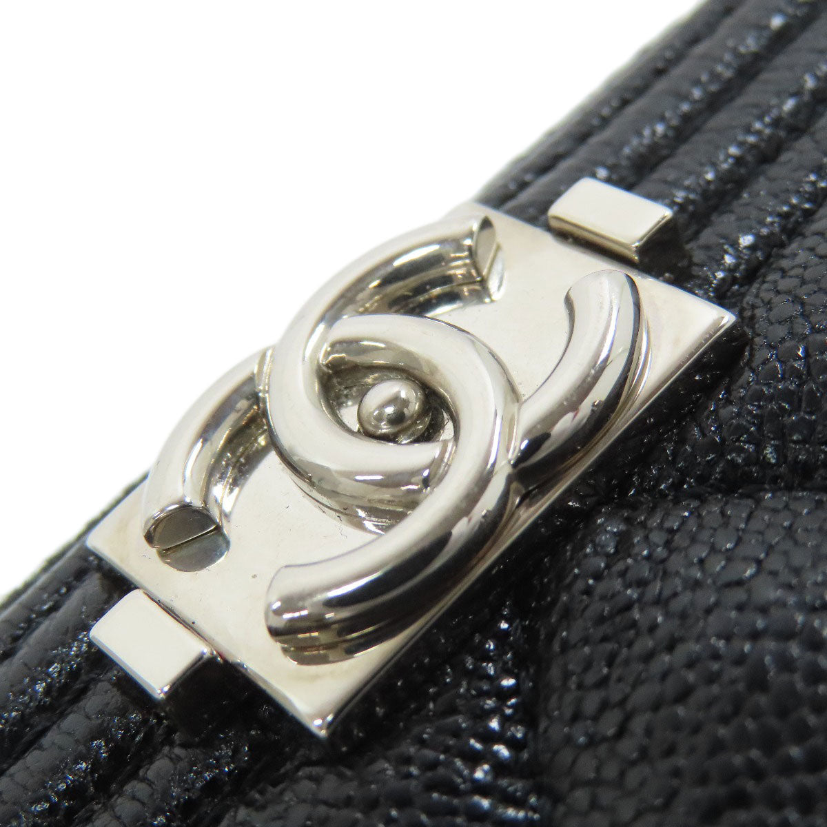 CHANEL Long Wallet Purse Calfskin black Boy chanel Women Used Authentic
