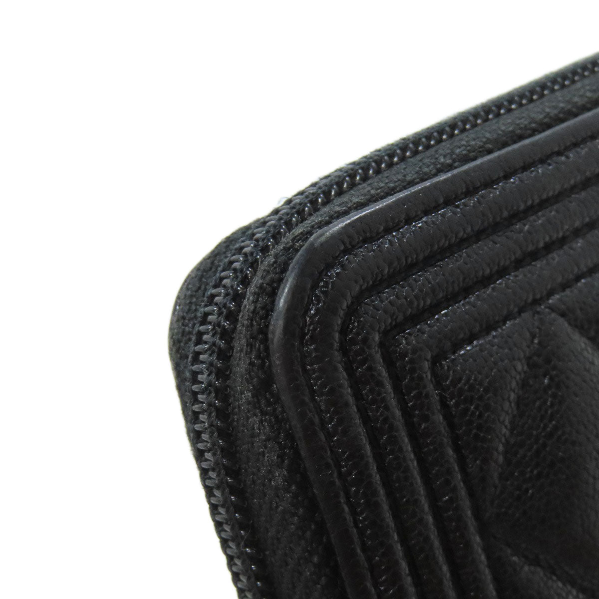 CHANEL Long Wallet Purse Calfskin black Boy chanel Women Used Authentic