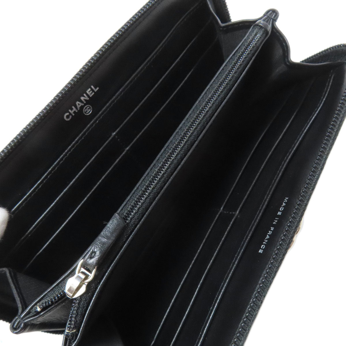 CHANEL Long Wallet Purse Calfskin black Boy chanel Women Used Authentic