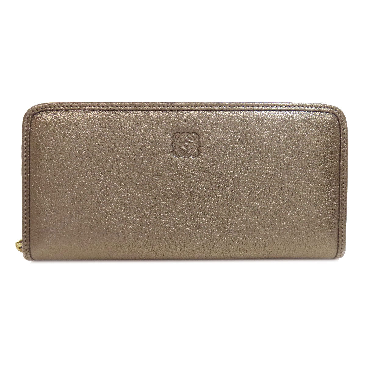 LOEWE Long Wallet Purse leather gray Zip Around Women Used Authentic