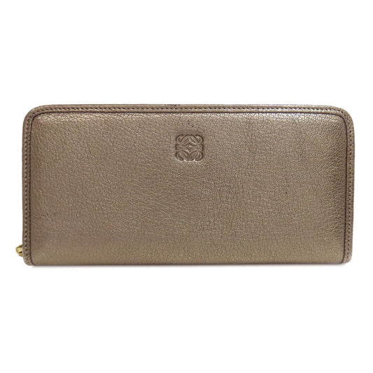 LOEWE Long Wallet Purse leather gray Zip Around Women Used Authentic