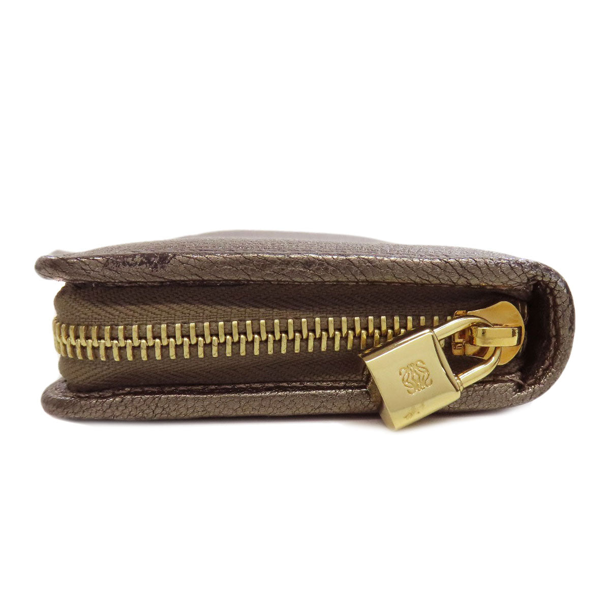LOEWE Long Wallet Purse leather gray Zip Around Women Used Authentic