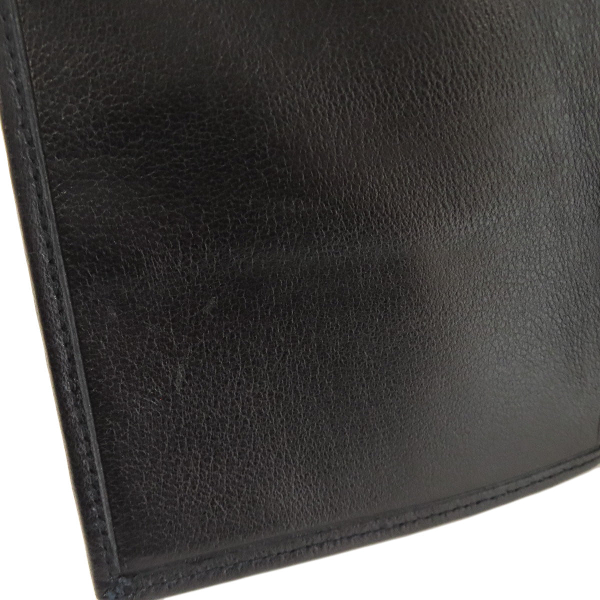 CHANEL Long Wallet Purse Calfskin black stitch Women Used Authentic