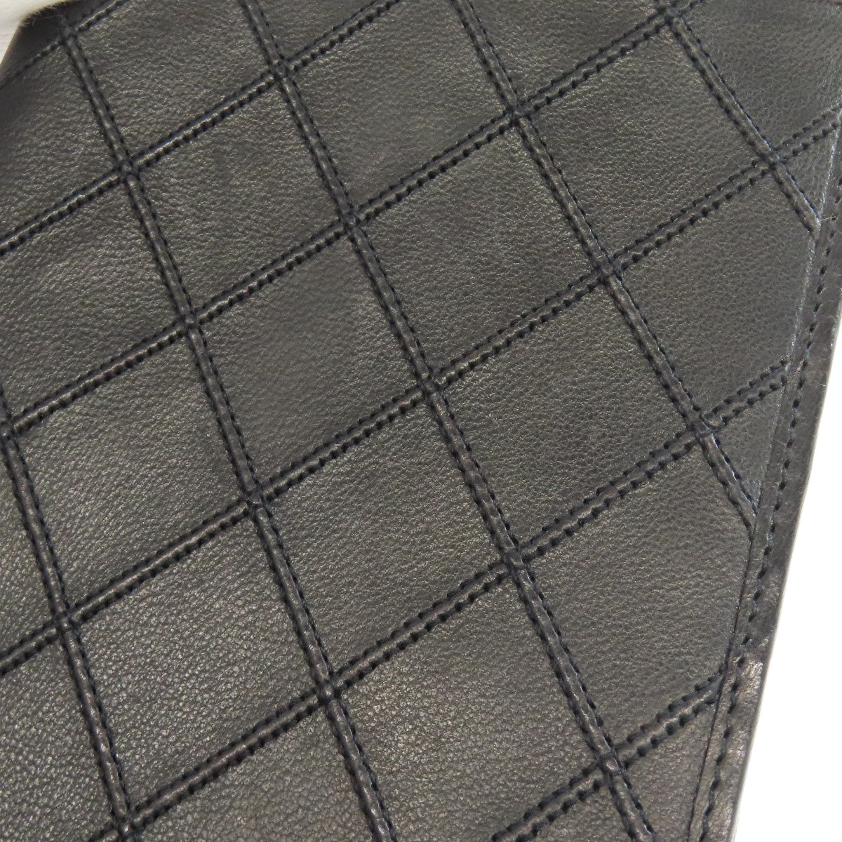 CHANEL Long Wallet Purse Calfskin black stitch Women Used Authentic