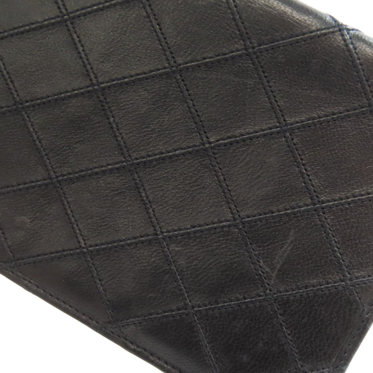 CHANEL Long Wallet Purse Calfskin black stitch Women Used Authentic