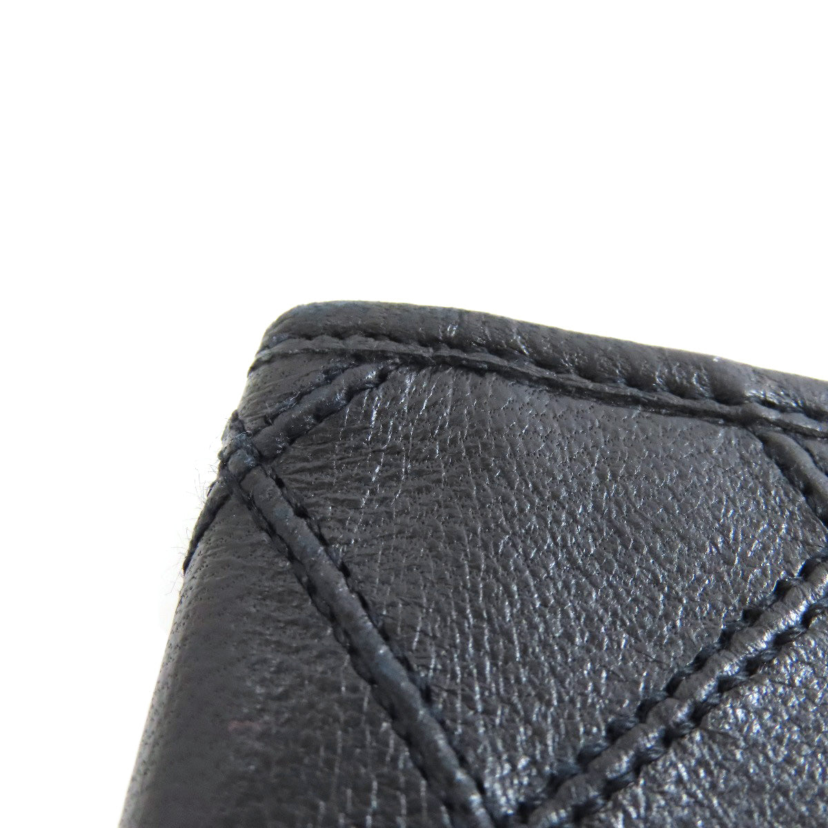 CHANEL Long Wallet Purse Calfskin black stitch Women Used Authentic
