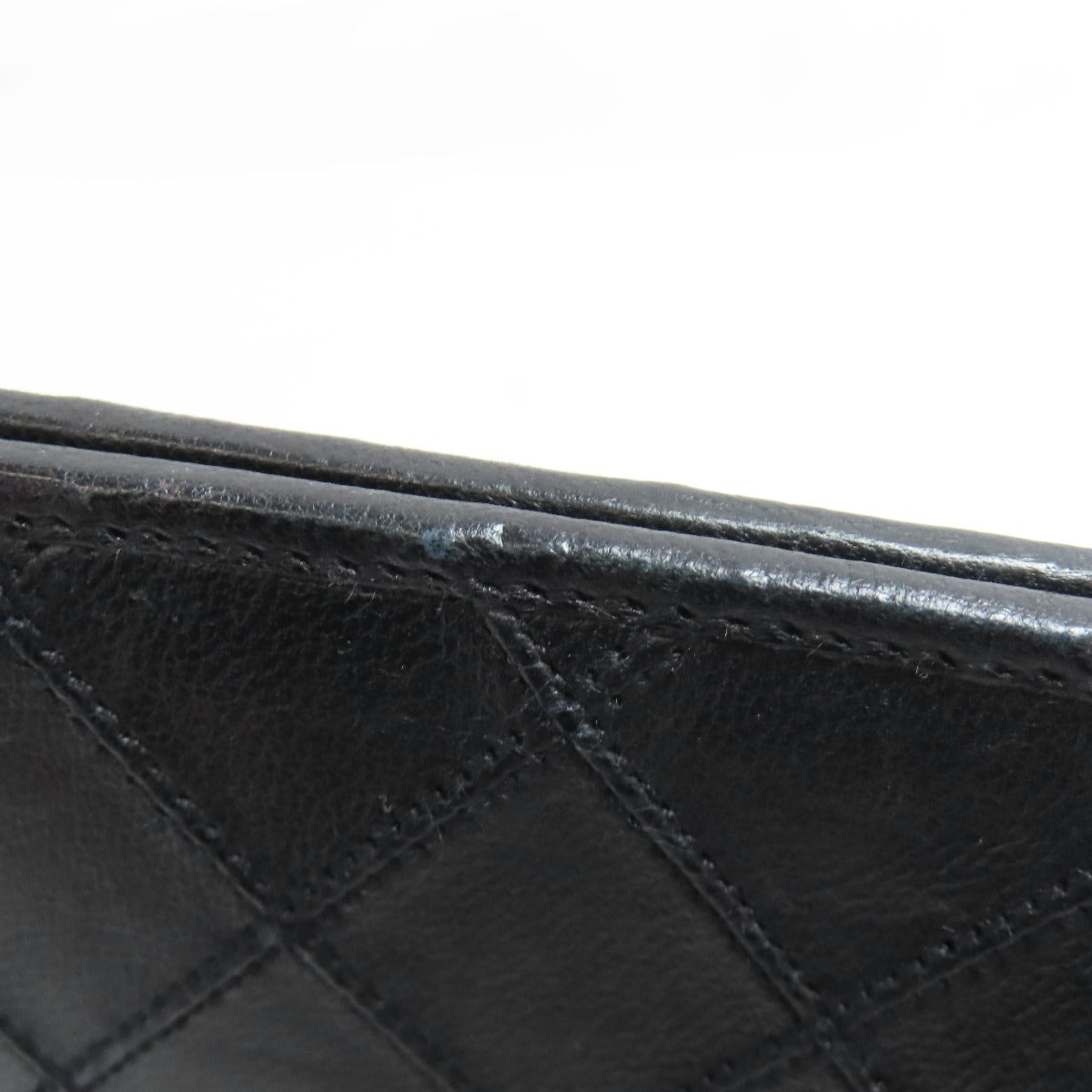 CHANEL Long Wallet Purse Calfskin black stitch Women Used Authentic
