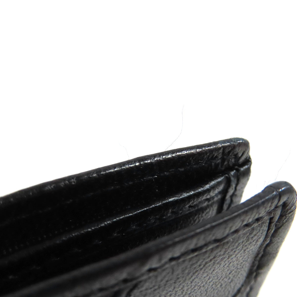CHANEL Long Wallet Purse Calfskin black stitch Women Used Authentic