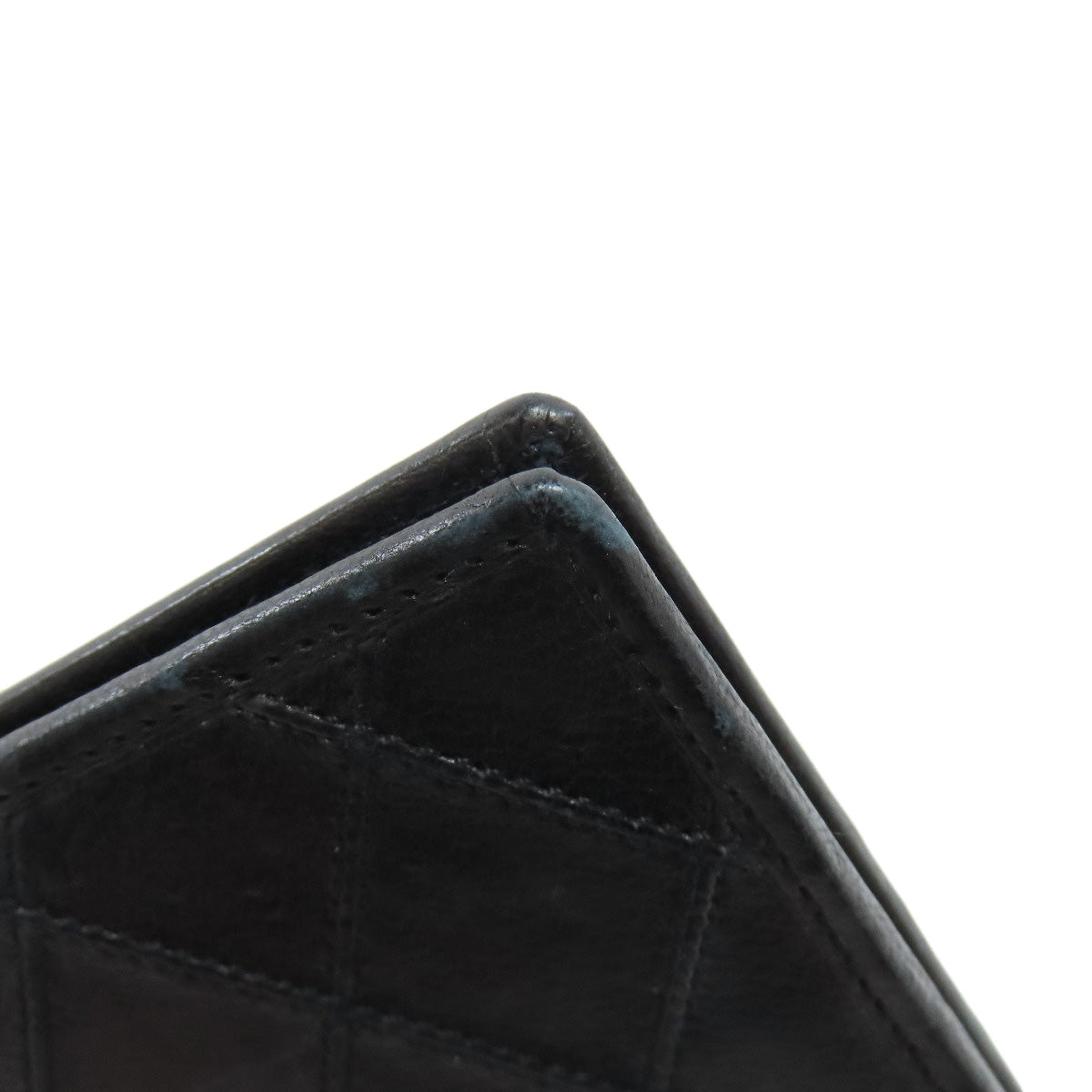 CHANEL Long Wallet Purse Calfskin black stitch Women Used Authentic