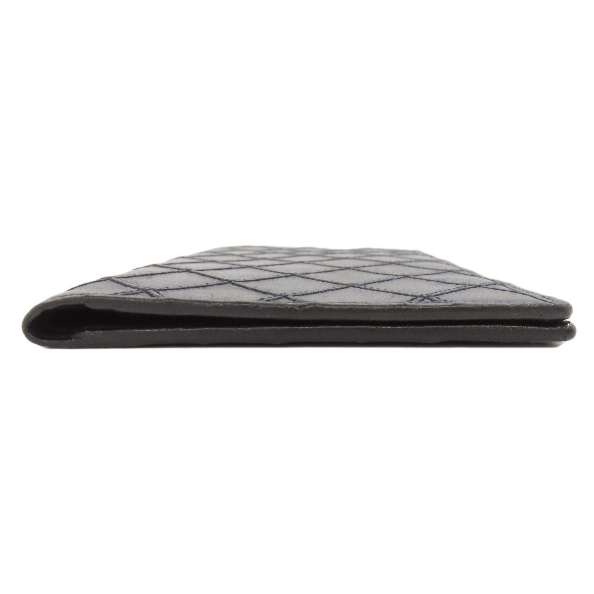 CHANEL Long Wallet Purse Calfskin black stitch Women Used Authentic