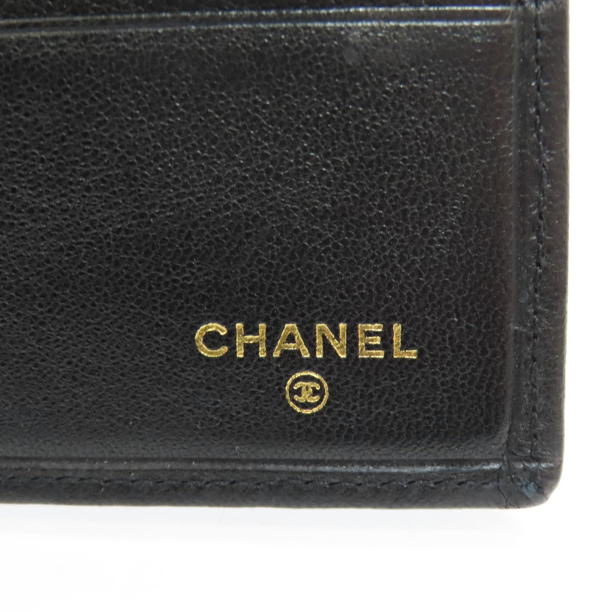 CHANEL Long Wallet Purse Calfskin black stitch Women Used Authentic