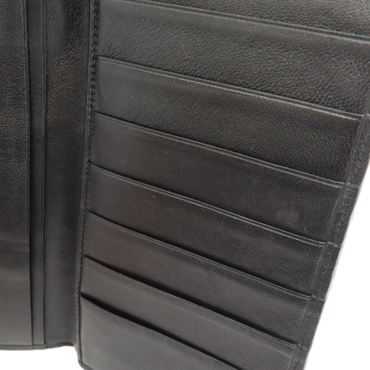 CHANEL Long Wallet Purse Calfskin black stitch Women Used Authentic