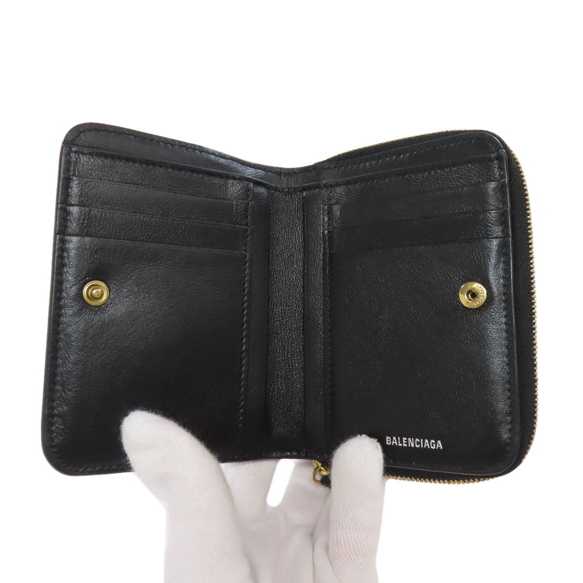 BALENCIAGA Bifold Wallet 650871 leather black logo Women Used Authentic